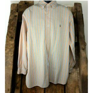 Ralph Lauren Mens Classic Fit Orange Striped Dress Shirt XL